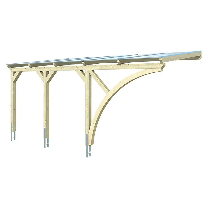 Skan Holz Carport Eifel - B x T: 300 x 541 cm, Einfahrtshöhe: 2,13 m, Natur - Diagonale Ansicht