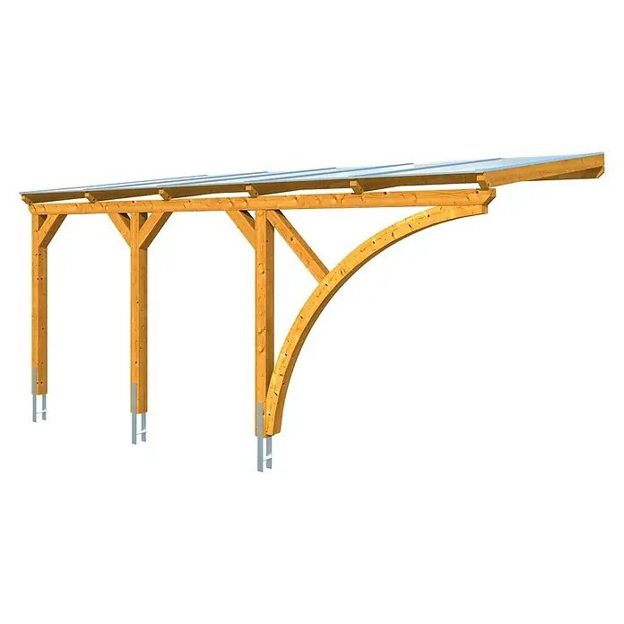 Skan Holz Carport Eifel - B x T: 300 x 541 cm, Einfahrtshöhe: 2,13 m, Eiche - Diagonale Ansicht