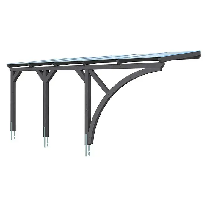 Skan Holz Carport Eifel - B x T: 300 x 541 cm, Einfahrtshöhe: 2,13 m, Schiefergrau - Diagonale Ansicht
