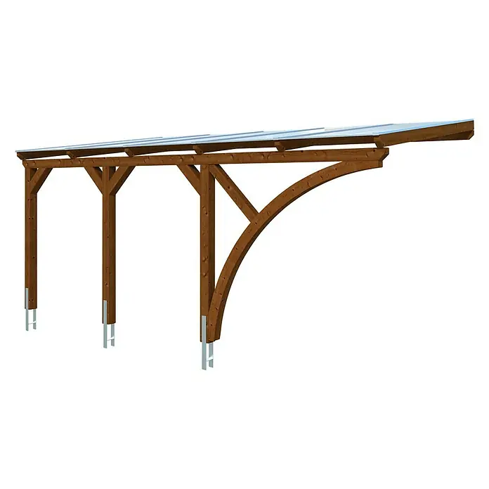 Skan Holz Carport Eifel - B x T: 300 x 541 cm, Einfahrtshöhe: 2,13 m, Nussbaum - Diagonale Ansicht