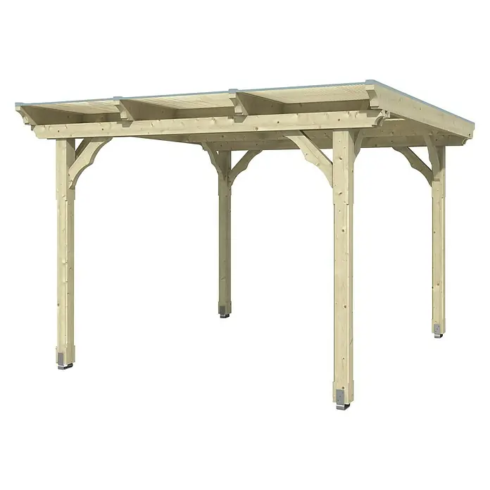 Skan Holz Pavillon Marseille - L x B: 350 x 327 cm, Natur - Diagonale Ansicht