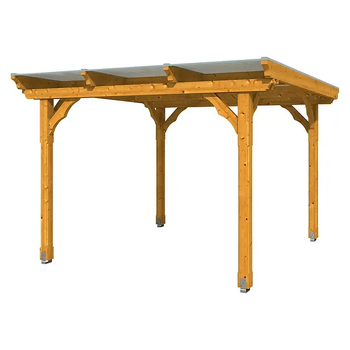 Skan Holz Pavillon Marseille - L x B: 350 x 327 cm, Eiche Hell - Diagonale Ansicht