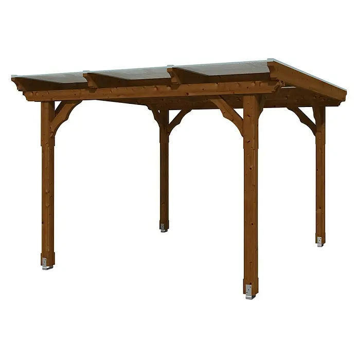 Skan Holz Pavillon Marseille - L x B: 350 x 327 cm, Nussbaum - Diagonale Ansicht