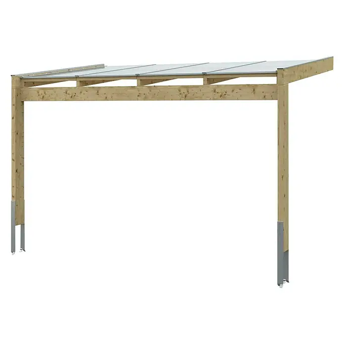 Skan Holz Terrassenüberdachung Novara - L x T: 450 x 259 cm, Polycarbonat, Schiefergrau - Diagonale Ansicht