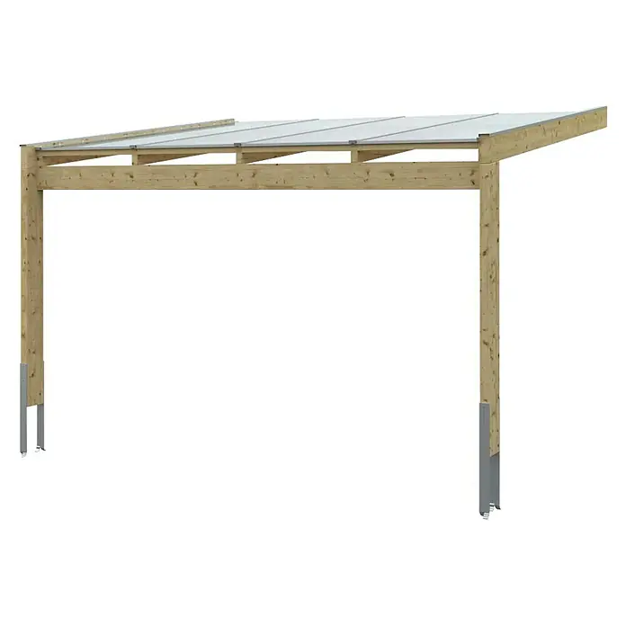 Skan Holz Terrassenüberdachung Novara - L x T: 450 x 359 cm, Polycarbonat, Nussbaum - Diagonale Ansicht