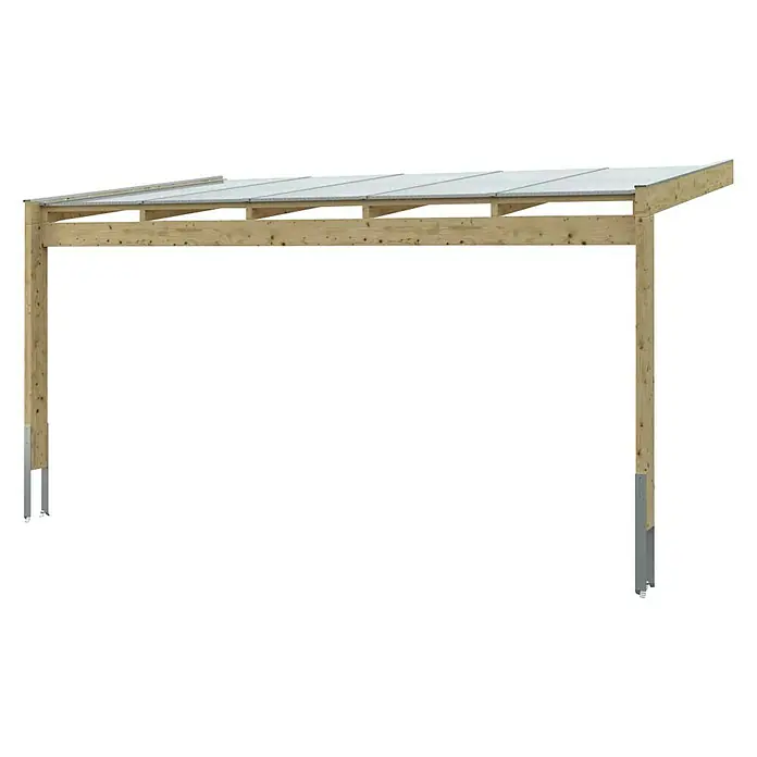 Skan Holz Terrassenüberdachung Novara - L x T: 557 x 309 cm, Polycarbonat, Eiche Hell - Diagonale Ansicht