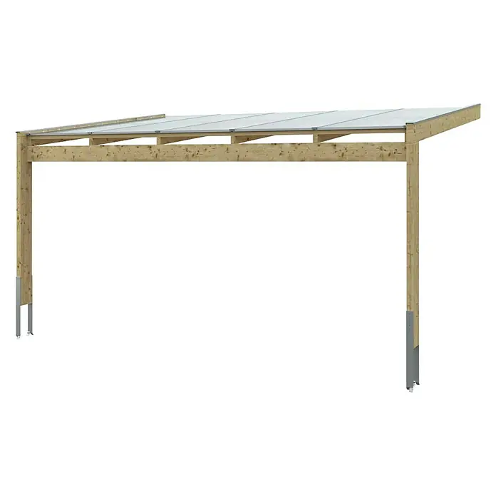 Skan Holz Terrassenüberdachung Novara - L x T: 557 x 359 cm, Polycarbonat, Eiche Hell - Diagonale Ansicht