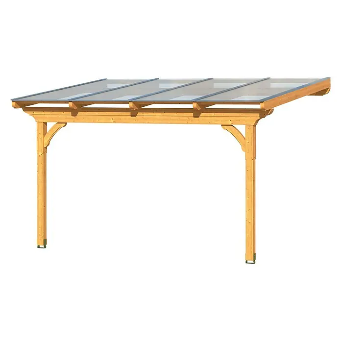 Skan Holz Terrassenüberdachung Ravenna - L x T: 434 x 350 cm, Polycarbonat, Nussbaum - Diagonale Ansicht