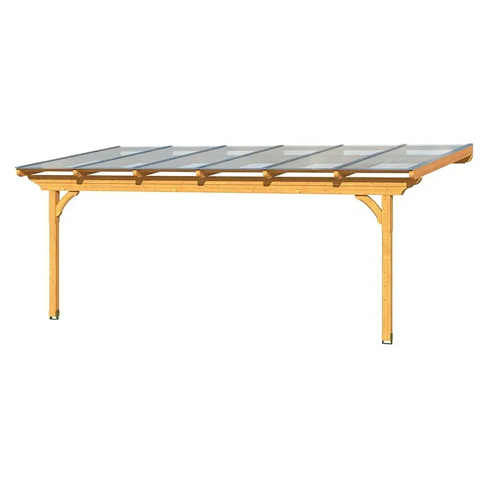 Skan Holz Terrassenüberdachung Ravenna - L x T: 648 x 300 cm, Polycarbonat, Natur - Diagonale Ansicht