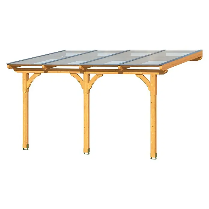 Skan Holz Terrassenüberdachung Rimini - B x T: 434 x 300 cm, Natur - Diagonale Ansicht