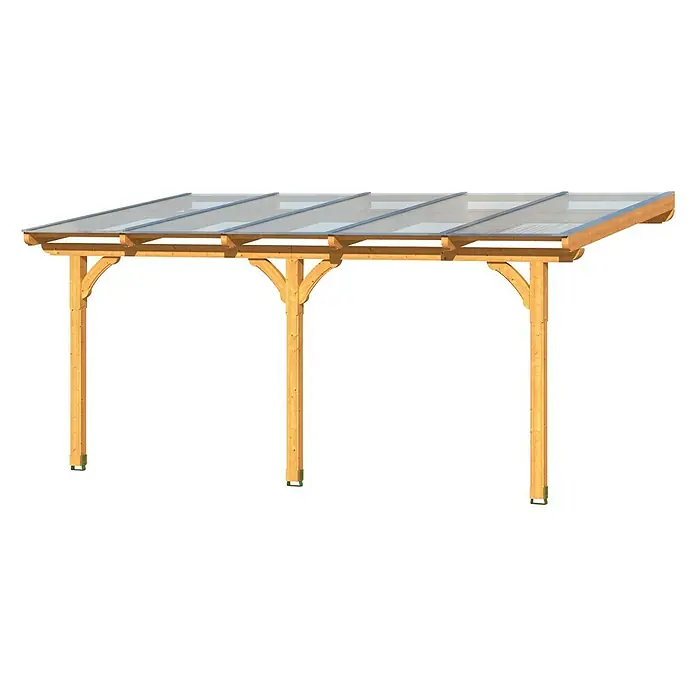 Skan Holz Terrassenüberdachung Rimini - B x T: 541 x 250 cm, Douglasienholz, Nussbaum - Diagonale Ansicht