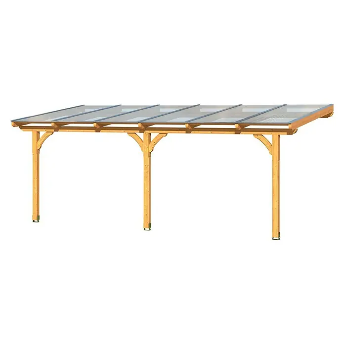 Skan Holz Terrassenüberdachung Rimini - B x T: 648 x 300 cm, Natur - Diagonale Ansicht