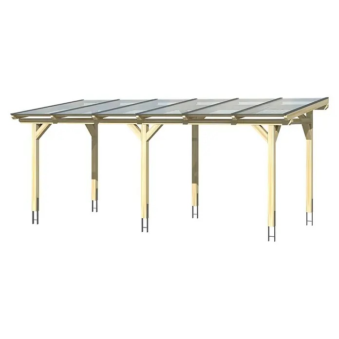Skan Holz Terrassenüberdachung Siena - B x T: 648 x 350 cm, Fichtenholz, Nussbaum - Diagonale Ansicht