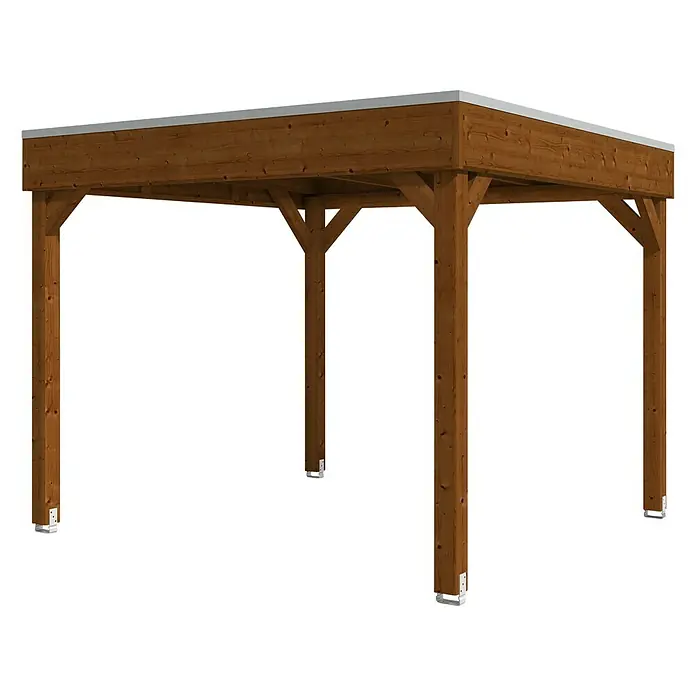Skan Holz Pavillon Toulouse - B x T: 484 x 484 cm, Holz, Nussbaum - Diagonale Ansicht