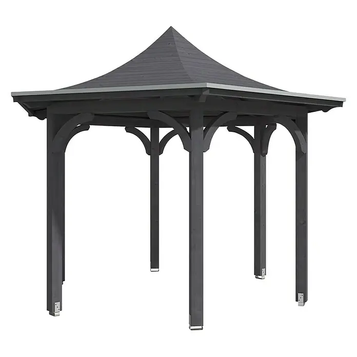 Skan Holz Pavillon Versailles - L x B: 360 x 418 cm, Schiefergrau - Diagonale Ansicht