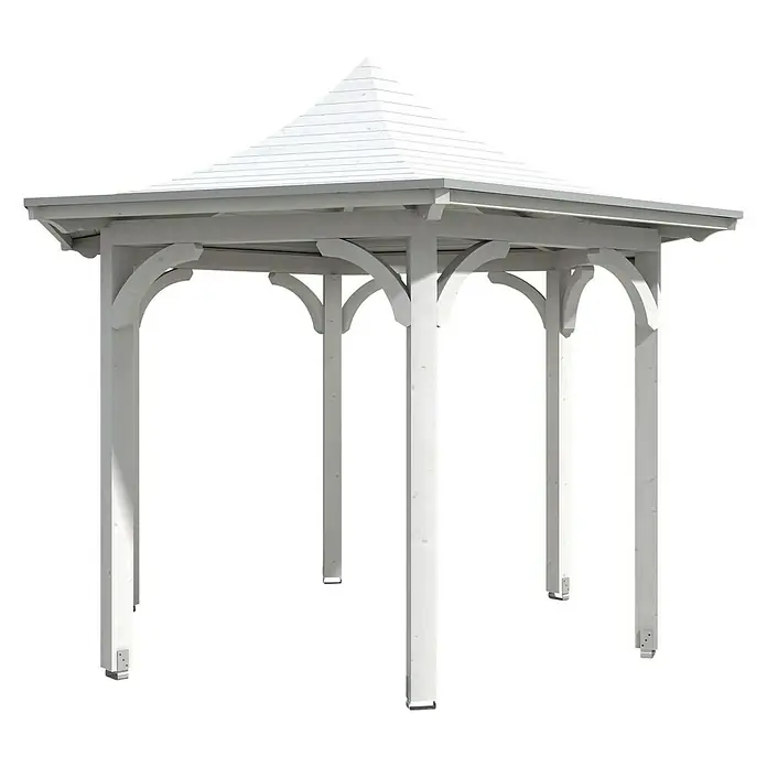 Skan Holz Pavillon Versailles - L x B: 360 x 418 cm, Weiß - Diagonale Ansicht