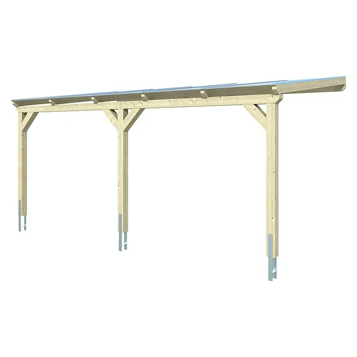 Skan Holz Carport Vogtland - L x B: 541 x 300 cm, Einfahrtshöhe: 213 cm, Natur - Diagonale Ansicht