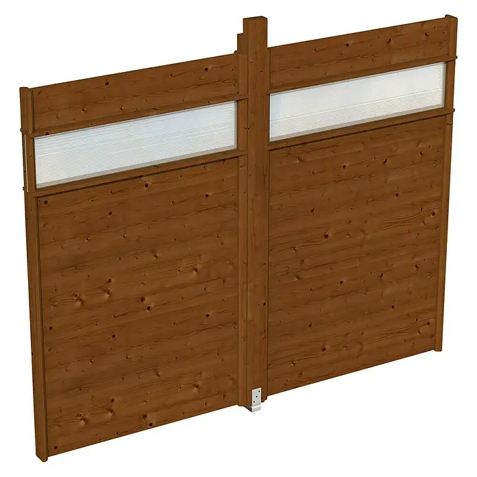 Skan Holz Pavillon-Seitenwand - B x H: 270 x 209 cm, Passend für: Skan Holz Pavillon Toulouse, Nussbaum, Mit Lichtband - Diagonale Ansicht