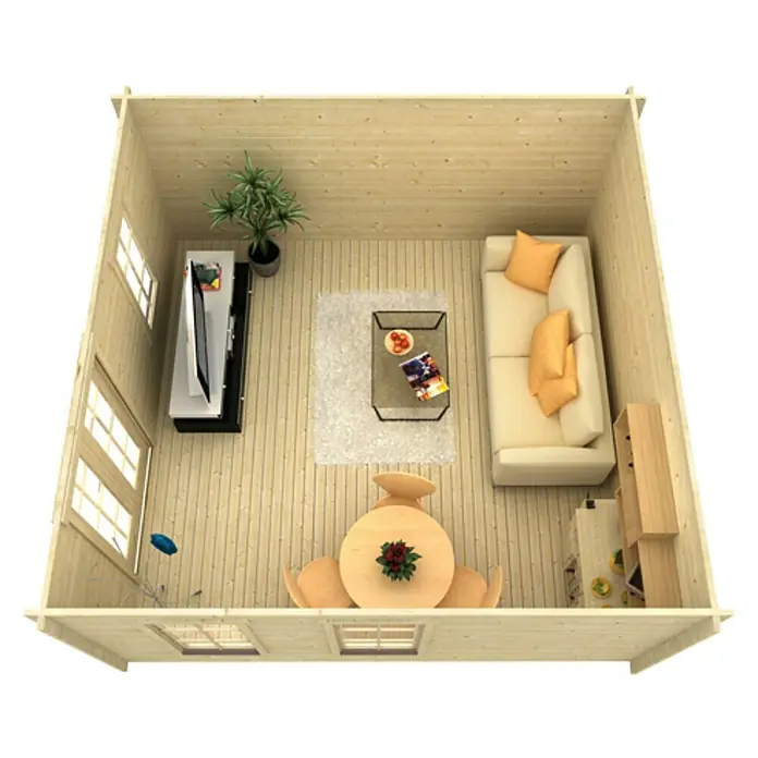 Skan Holz Gartenhaus Bern 1 - B x T: 500 x 500 cm, Holz, 17,64 m², Wandstärke: 45 mm, 19 mm Dachschalung mit Konter- & Dachlattung - Ansicht von oben