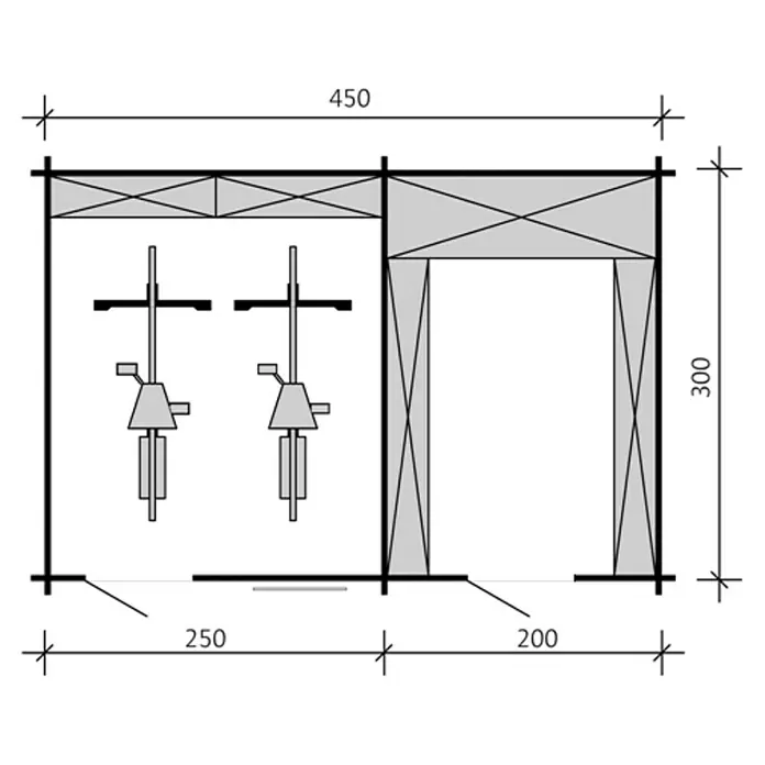 Skan Holz Gartenhaus Lausanne - B x T: 580 x 380 cm, Holz, 13,5 m², Wandstärke: 45 mm, 19 mm Dachschalung mit Konter- & Dachlattung - Skizze