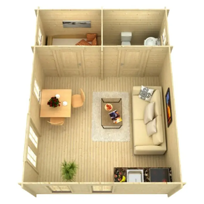 Skan Holz Gartenhaus Toronto 2 - B x T: 500 x 640 cm, Holz, Wandstärke: 70 mm, 19 mm Dachschalung mit Konterlattung & 2. Dachschalung - Ansicht von oben