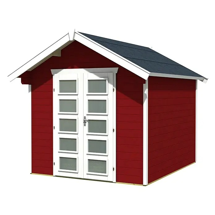 Skan Holz Gartenhaus Hengelo - B x T: 280 x 355 cm, Holz, 7,5 m², Wandstärke: 28 mm, Schwedenrot - Diagonale Ansicht