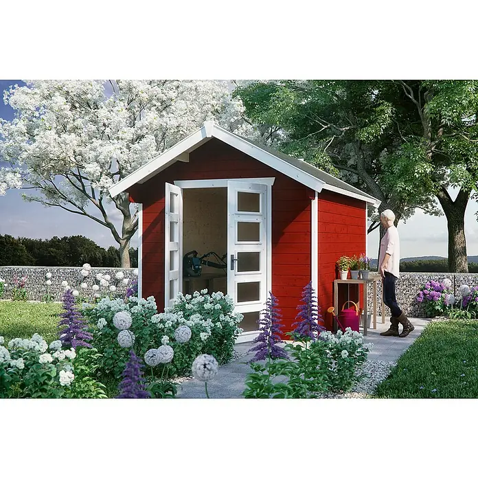 Skan Holz Gartenhaus Hengelo - B x T: 280 x 355 cm, Holz, 7,5 m², Wandstärke: 28 mm, Schwedenrot - Stimmungsaufnahme