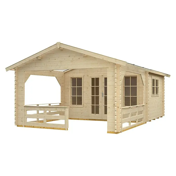 Skan Holz Gartenhaus Holmestrand - B x T: 420 x 650 cm, Holz, 23,18 m², Wandstärke: 45 mm - Diagonale Ansicht