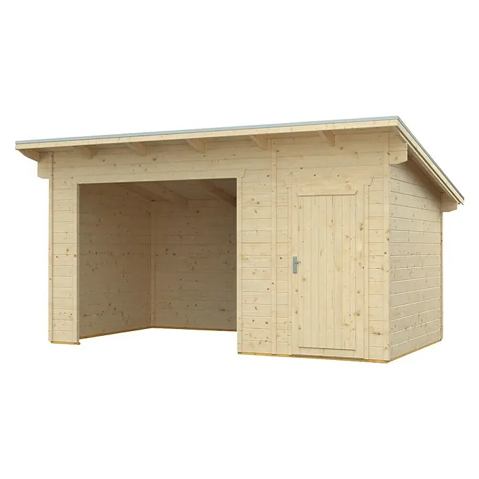 Skan Holz Holzunterstand Knut - 250 x 430 x 249,5 cm, Natur - Diagonale Ansicht