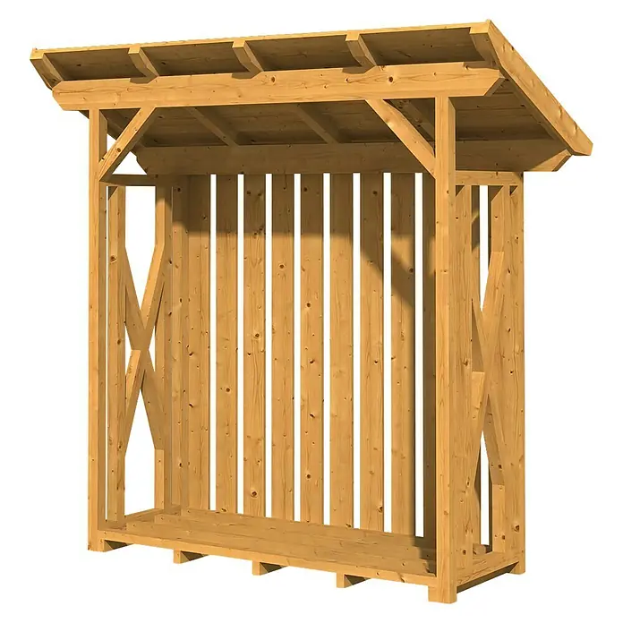 Skan Holz Kaminholzregal Lars 1 - 70 x 190 x 234 cm, Holz, Natur - Diagonale Ansicht