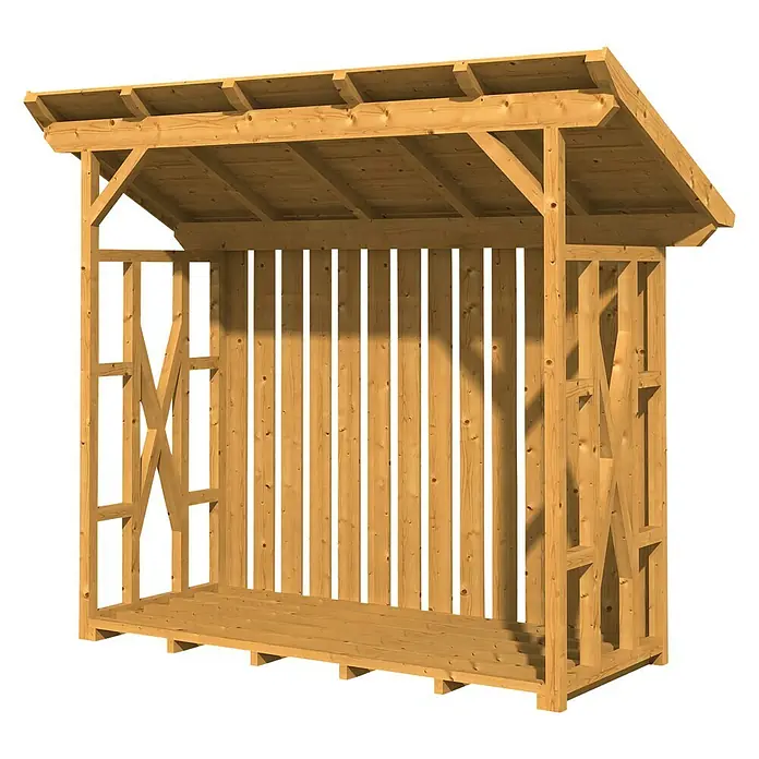 Skan Holz Kaminholzregal Lars 2 - 100 cm x 240 km x 247 cm, Holz, Natur - Diagonale Ansicht