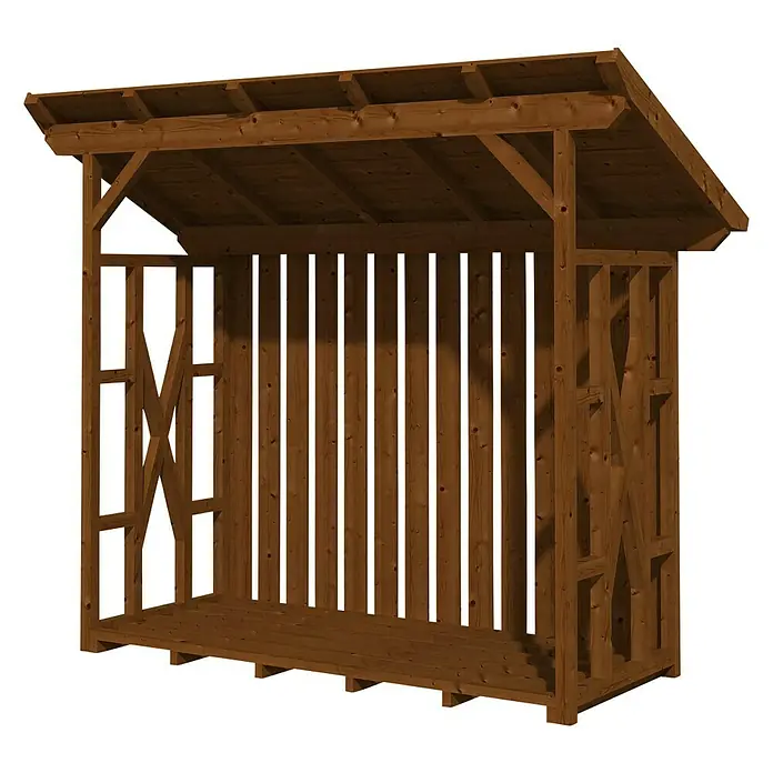 Skan Holz Kaminholzregal Lars 2 - 100 x 240 x 247 cm, Holz, Nussbaum - Diagonale Ansicht