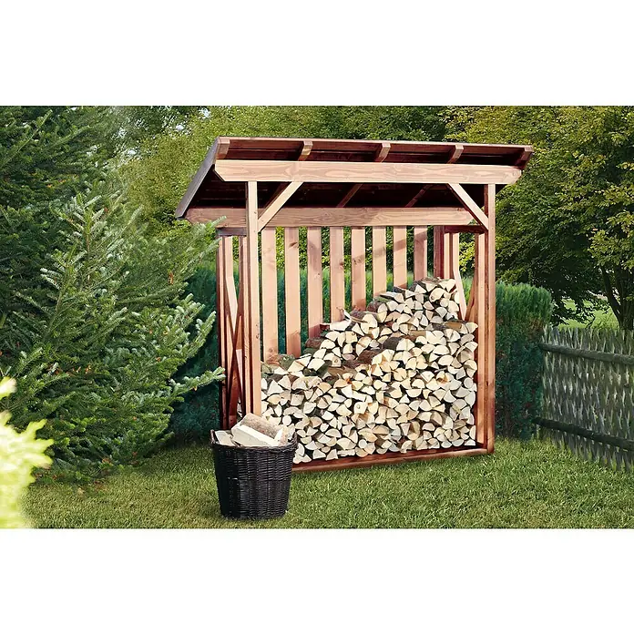 Skan Holz Kaminholzregal Lars 1 - 100 x 190 x 234 cm, Holz, Nussbaum - Stimmungsaufnahme