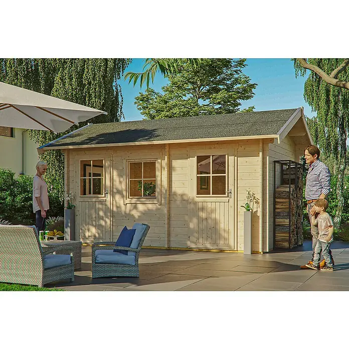 Skan Holz Gartenhaus Lausanne - B x T: 580 x 380 cm, Holz, 13,5 m², Wandstärke: 45 mm, 19 mm Dachschalung mit Konter- & Dachlattung - Stimmungsaufnahme