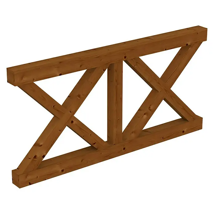 Skan Holz Brüstungsgeländer Andreaskreuz - Passend für: Skan Holz Leimholz-Terrassenüberdachungen, Pfostenabstand 170 cm, Nussbaum - Diagonale Ansicht