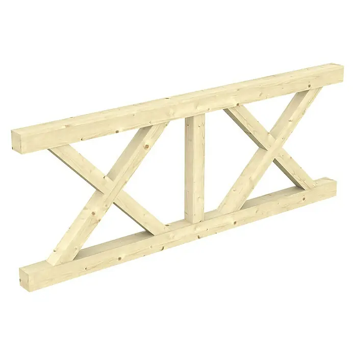 Skan Holz Brüstungsgeländer Andreaskreuz - Passend für: Skan Holz Leimholz-Terrassenüberdachungen, Pfostenabstand 220 cm, Natur - Diagonale Ansicht