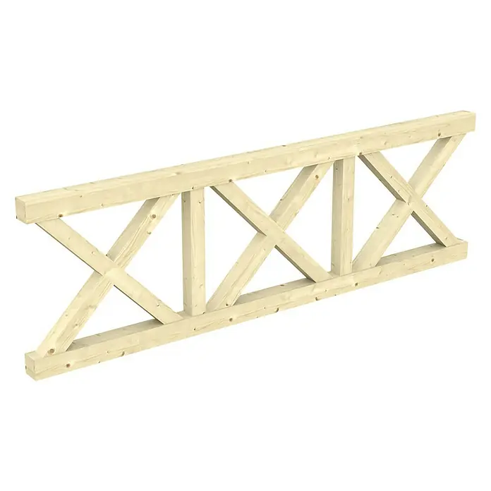 Skan Holz Brüstungsgeländer Andreaskreuz - Passend für: Skan Holz Leimholz-Terrassenüberdachungen, Pfostenabstand 270 cm, Natur - Diagonale Ansicht