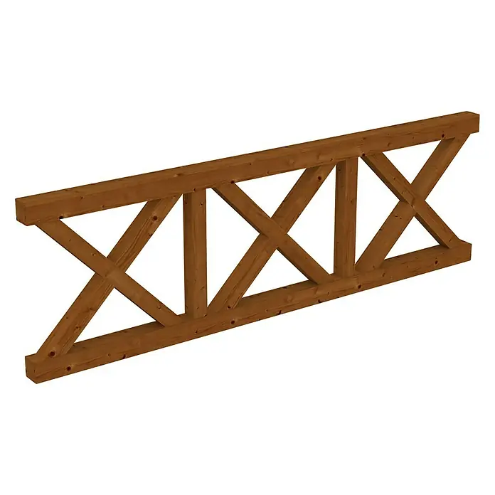 Skan Holz Brüstungsgeländer Andreaskreuz - Passend für: Skan Holz Leimholz-Terrassenüberdachungen, Pfostenabstand 270 cm, Nussbaum - Diagonale Ansicht