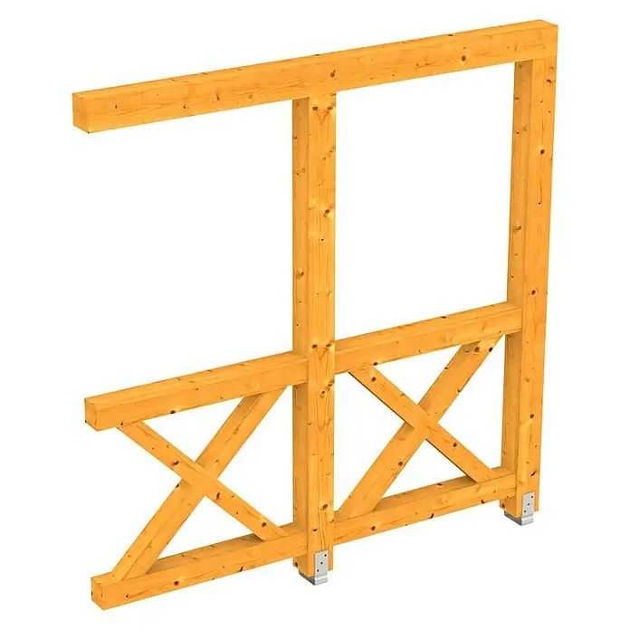 Skan Holz Seitenwand Andreaskreuz - Passend für: Skan Holz Leimholz-Terrassenüberdachungen, Tiefe 250/239 cm, Eiche Hell - Diagonale Ansicht