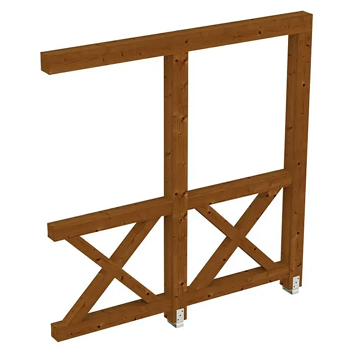 Skan Holz Seitenwand Andreaskreuz - Passend für: Skan Holz Leimholz-Terrassenüberdachungen, Tiefe 250/239 cm, Nussbaum - Diagonale Ansicht