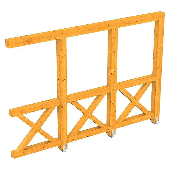 Skan Holz Seitenwand Andreaskreuz - Passend für: Skan Holz Leimholz-Terrassenüberdachungen, Tiefe 350/339 cm, Eiche Hell - Diagonale Ansicht