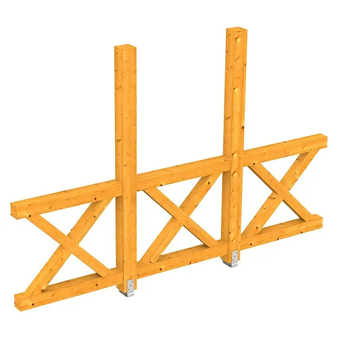 Skan Holz Seitenwand Andreaskreuz - Passend für: Skan Holz Leimholz-Terrassenüberdachungen, Tiefe 350/339 cm, freistehend, Eiche Hell - Diagonale Ansicht