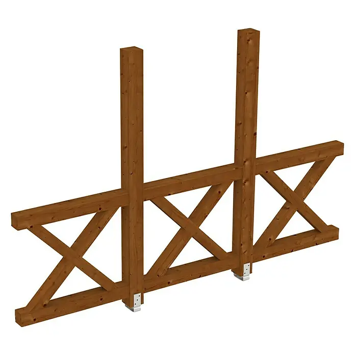 Skan Holz Seitenwand Andreaskreuz - Passend für: Skan Holz Leimholz-Terrassenüberdachungen, Tiefe 350/339 cm, freistehend, Nussbaum - Diagonale Ansicht