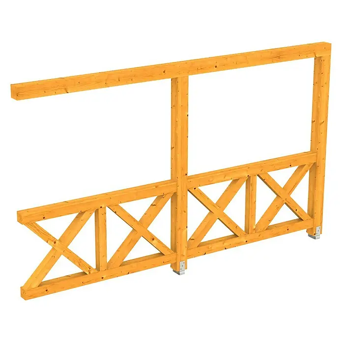 Skan Holz Seitenwand Andreaskreuz - Passend für: Skan Holz Leimholz-Terrassenüberdachungen, Tiefe 400/389 cm, Eiche Hell - Diagonale Ansicht