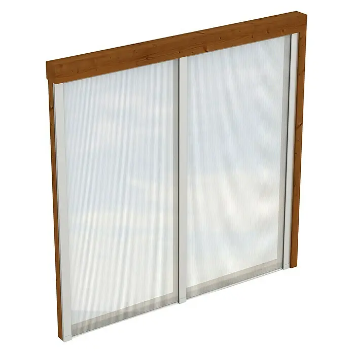 Skan Holz Seitenwand - Passend für: Skan Holz Leimholz-Terrassenüberdachungen, Tiefe 250/239 cm, Nussbaum - Diagonale Ansicht