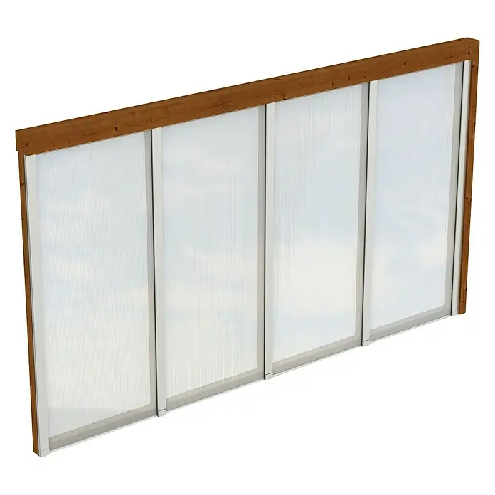 Skan Holz Seitenwand - Passend für: Skan Holz Leimholz-Terrassenüberdachungen, Tiefe 400/389 cm, Nussbaum - Diagonale Ansicht