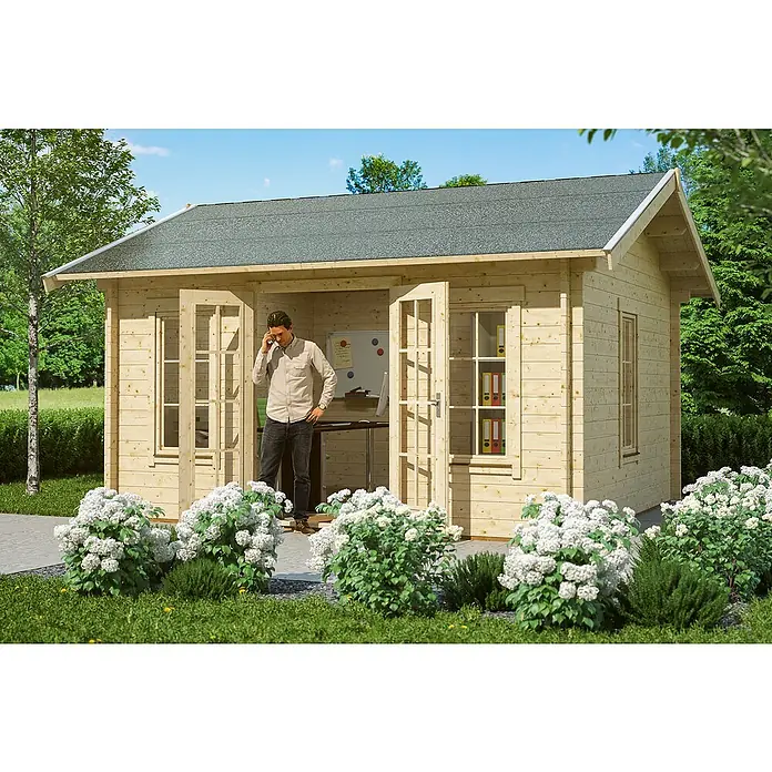Skan Holz Gartenhaus Lugano 1 - B x T: 500 x 380 cm, Holz, 12,6 m², Wandstärke: 45 mm, 19 mm Dachschalung mit Konterlattung & 2. Dachschalung - Stimmungsaufnahme