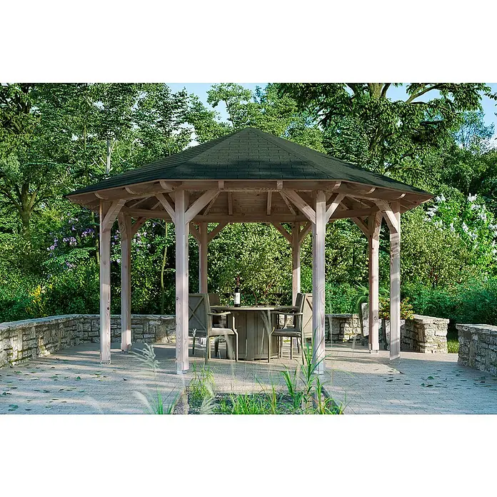 Skan Holz Pavillon Lyon 2 - L x B: 484 x 484 cm, Natur - Stimmungsaufnahme