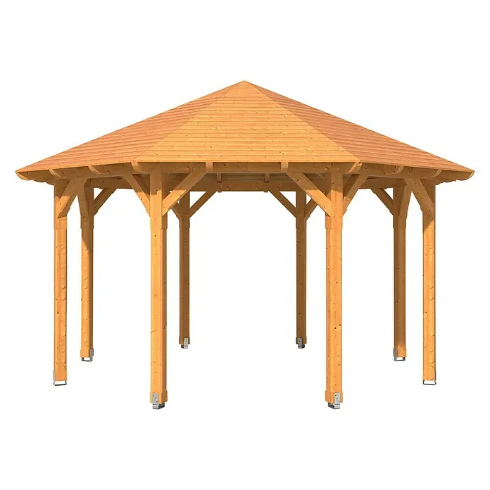 Skan Holz Pavillon Lyon 2 - L x B: 484 x 484 cm, Natur - Diagonale Ansicht