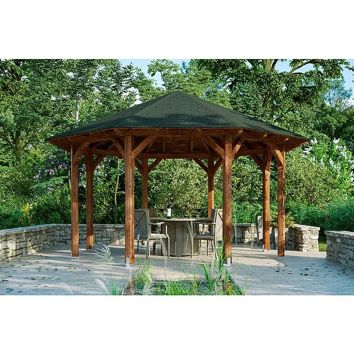 Skan Holz Pavillon Lyon 2 - L x B: 484 x 484 cm, Nussbaum - Stimmungsaufnahme